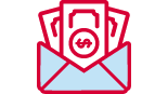 A red icon of three bills peeking out of an envelope. 