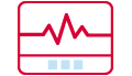 A red icon of a heart rate monitor. 