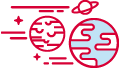 A red icon of planets.