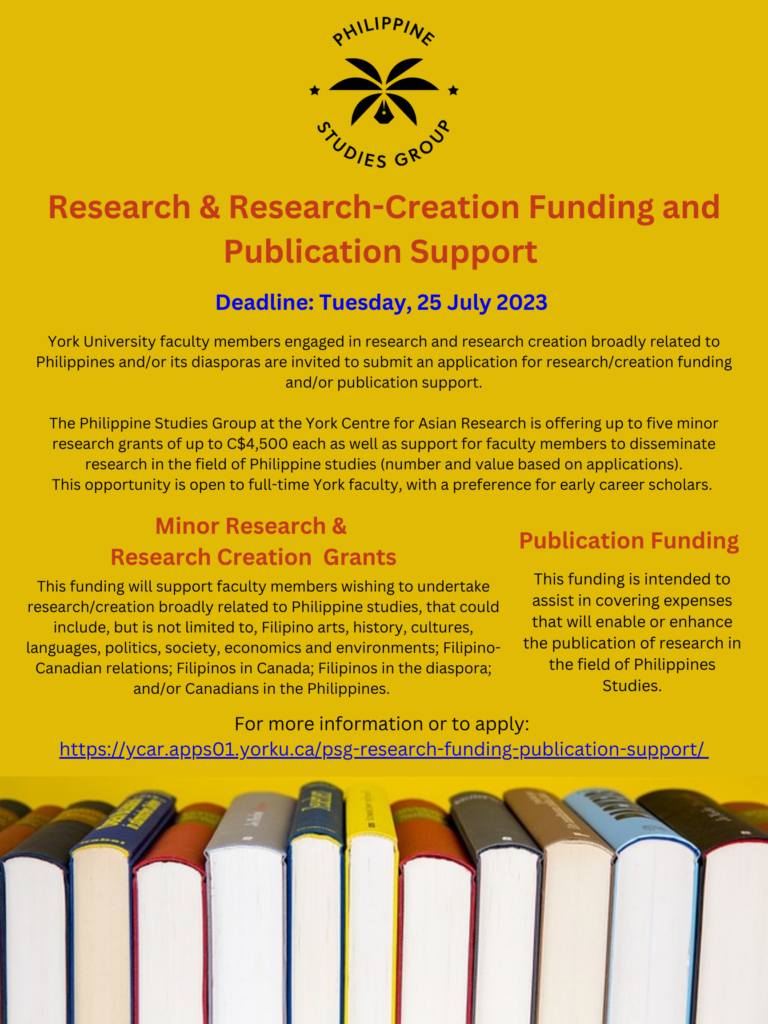 Poster for the funding opportunities for York University faculty from the Philippine Studies Group