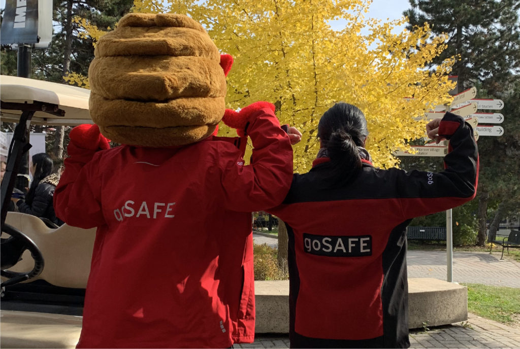 goSAFE staff member with YEO, the YU mascot