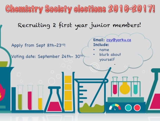 Chemistry Society elections recruiting poster for 2016 - 2017