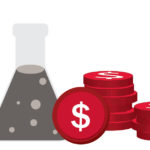 Graphic with container filled with liquid and coins