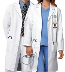 A picture of two persons wearing laboratory coats