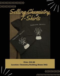 a picture of some t-shirts with a flask and atom graphic on it