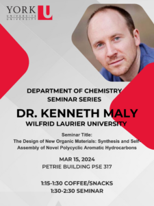 Poster advertising Kenneth Maly seminar on March 15, 2024 in Petrie building room 317 at 1:30