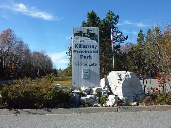 The Killarney Provincial Park entrance and signage.