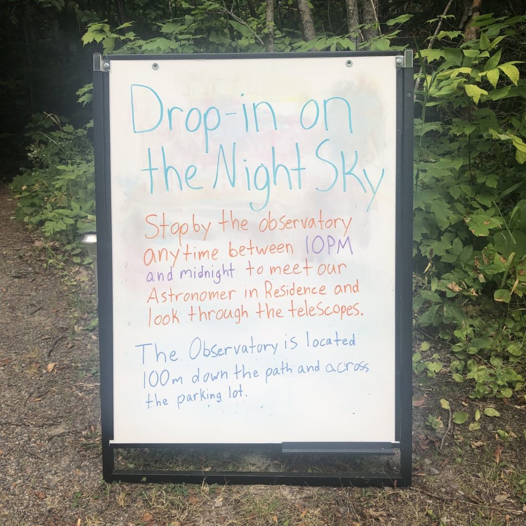 Sign at Killarney park "Drop-in on the Night Sky" 