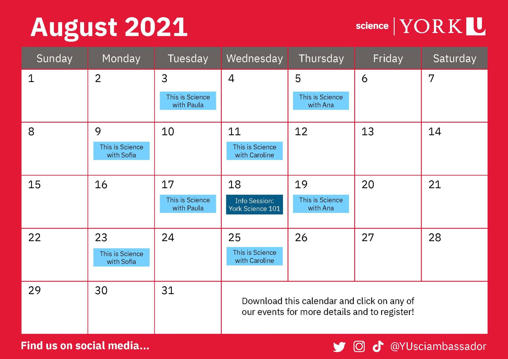 Event Schedule - Faculty of Science at York University