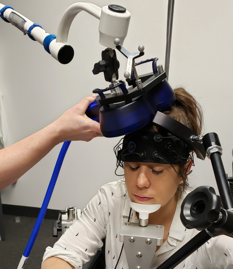 Ozzy Mermut experiences neurostimulation of her brain with transcranial magnetic stimulation.