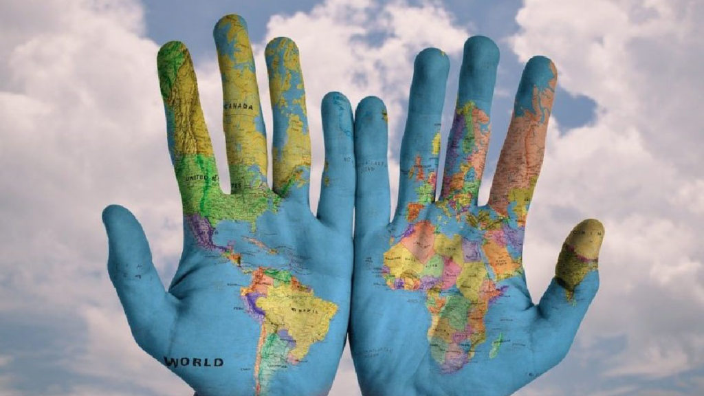 Map of World drawn  on two hands