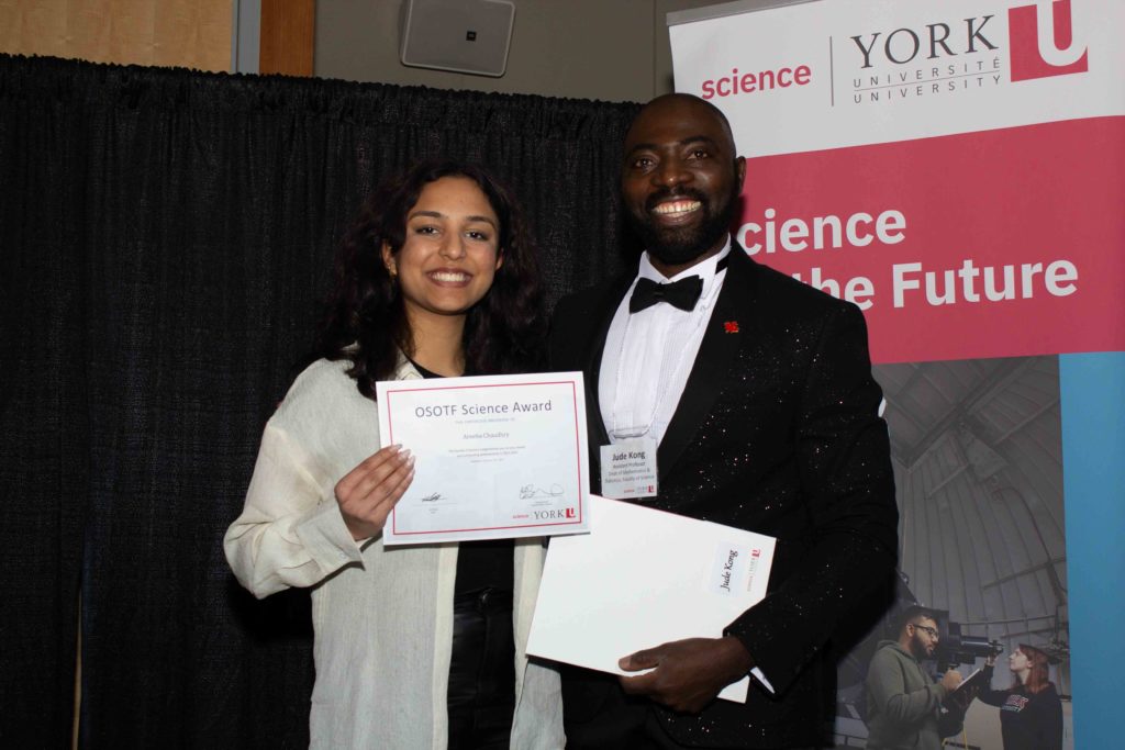 Undergraduate student Areeba Chaudhry, recipient of the Ontario Student Opportunity Trust Fund Science Award, and Professor Jude Kong