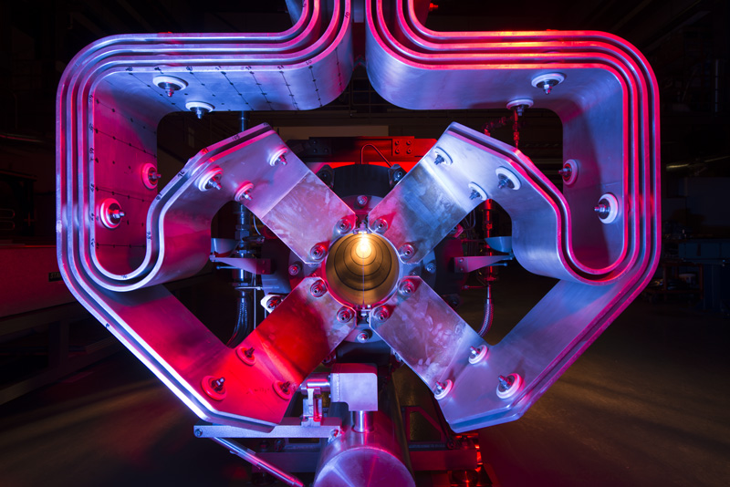 One of two magnetic focusing horns used in the beamline at Fermilab that produces intense neutrino beams for MINERvA and other neutrino experiments.