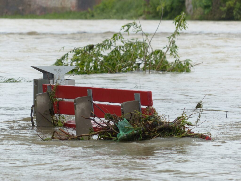 Flooded red bench