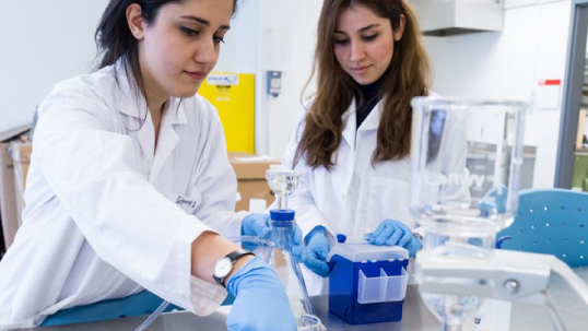 Two students in a York University science lab