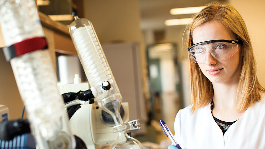 Woman wearing safety goggles