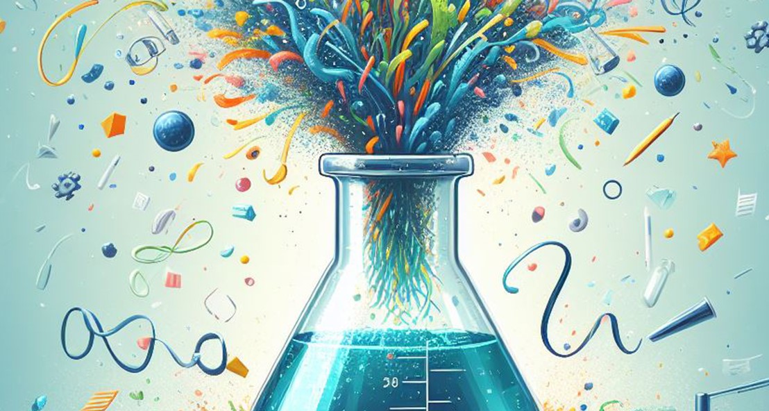 Science beaker exploding with confetti
