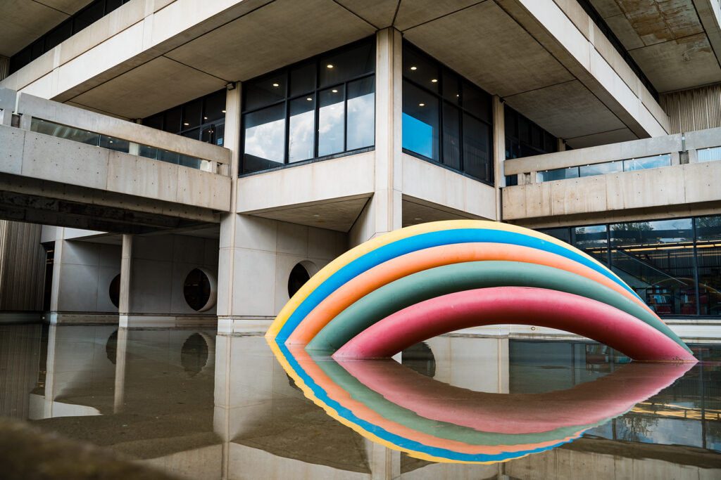 A colourful structure outside the York Scott Library