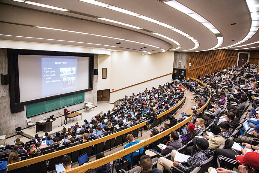 a large lecture hall full of students