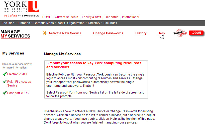 Screenshot of Manage My Services website