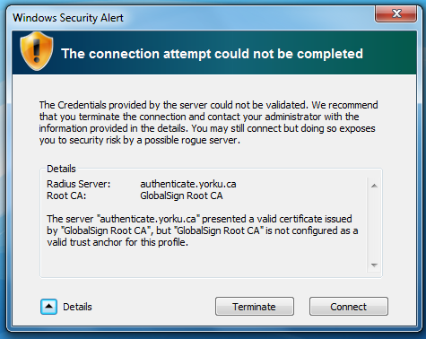 Screenshot of windows security alert