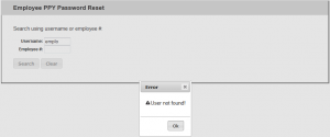 Screenshot of popup showing Invalid username error