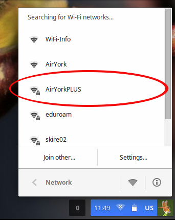 screenshot of available wifi networks