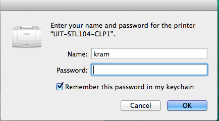 Screenshot of popup asking user to enter your name and password