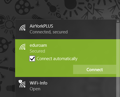 screenshot of popup of eduroam network