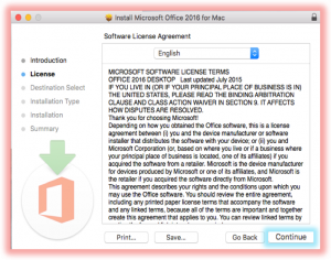 Screenshot of review the license agreement and click “Continue” 