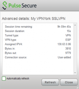 Screenshot of window showing details on SSLVPN Session 