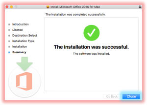 Screenshot showing Office installation was successful