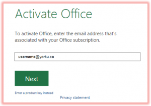 Screenshot activating MS Office