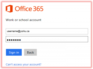 Screenshot of entering PPY credentials for Office 365