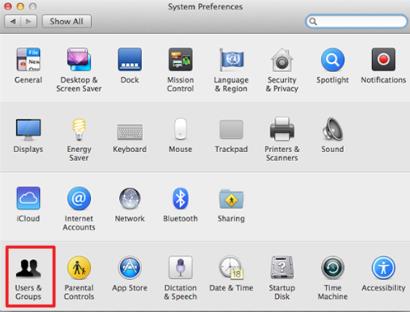 Screenshot of window showing system preferences with users and groups selected