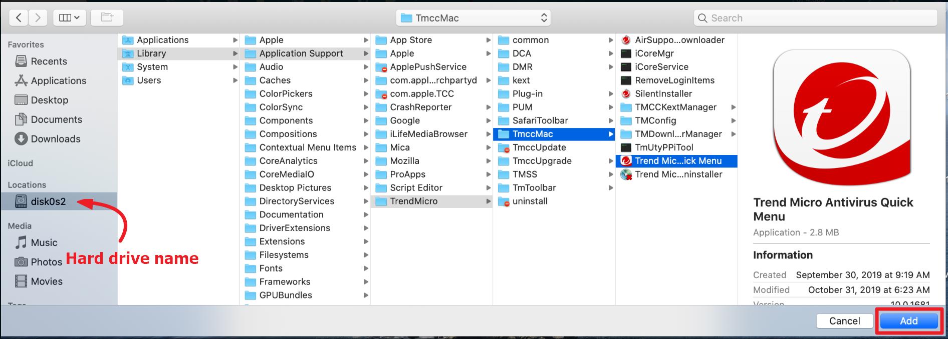 Screenshot of window showing MacOS Hard Drive