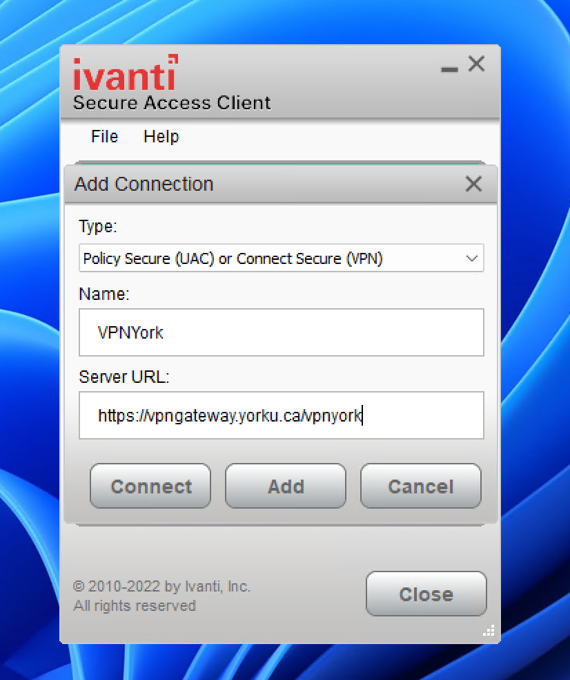 Screenshot of VPN Profile Settings