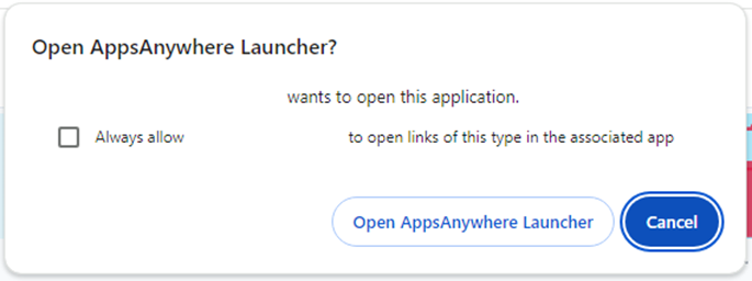 open AppsAnywhere Launcher prompt
