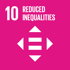 This is the SDG logo for Goal #10 Reduced Inequalities written in white letters in a bright pink square