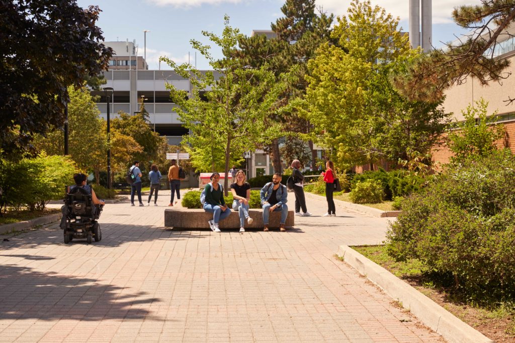 students on campus outside