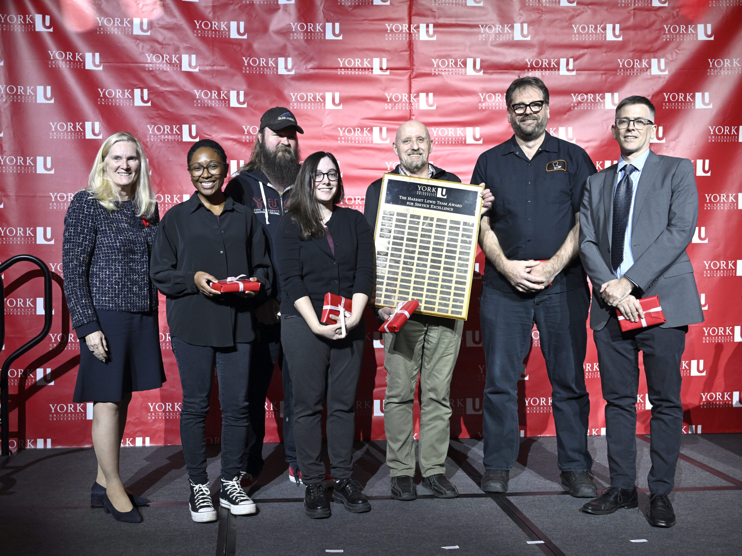 President and Vice-Chancellor Rhonda Lenton with recipientd of the Harriet Lewis Team Award for Service