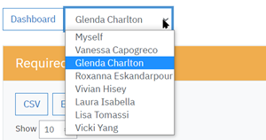 A manager's drop down list of employees on the learning history page